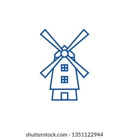 Windmill,holland line icon concept. Windmill,holland flat  vector symbol, sign, outline illustration.