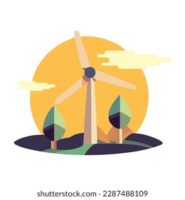 molino de viento con plantas de árbol icono aislado