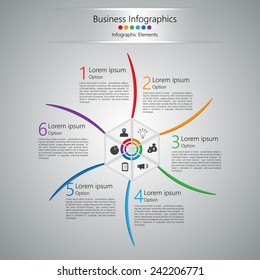 Windmill/Pin Wheel Shape and Hexagon Shape With Business Icon, Number & Information Text, Business Infographic Elements, Vector Illustration