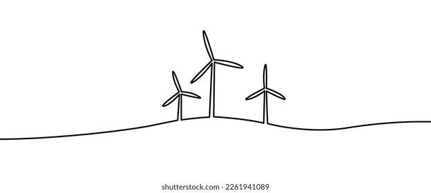 Windmills Energy Power Generator shape drawing by continuos line, thin line design vector illustration