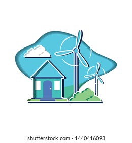 windmills with facade of home