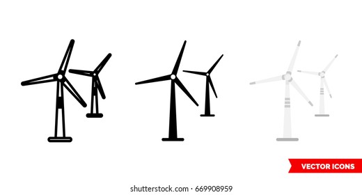 Windmills icon of 3 types: color, black and white, outline. Isolated vector sign symbol.