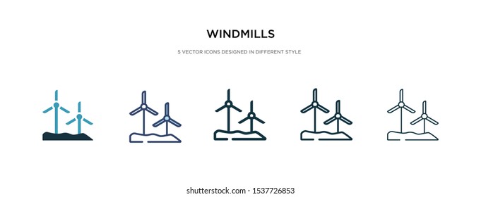 windmills icon in different style vector illustration. two colored and black windmills vector icons designed in filled, outline, line and stroke style can be used for web, mobile, ui
