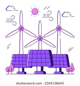 A Windmills illustration, editable vector

