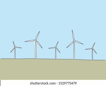 Windmills isolated line drawing, vector illustration design. Climate change collection.