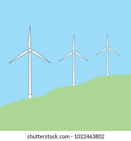 windmills on green field- vector illustration