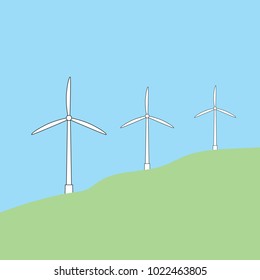windmills on green field- vector illustration