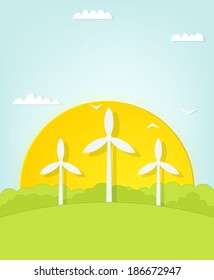 windmills on sunset background