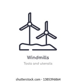 windmills outline icon. isolated line vector illustration from tools and utensils collection. editable thin stroke windmills icon on white background
