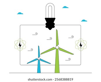 Windmills as power generators can be an alternative energy for daily needs, green energy vector illustration.