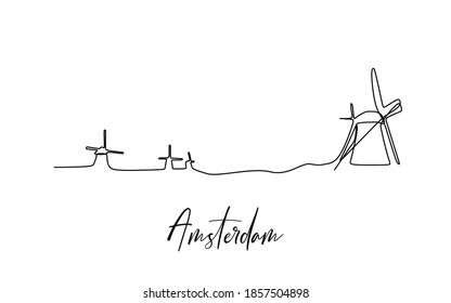windmills skyline. continuous single line drawing