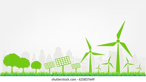 Windmills Solar Cells Generating Electricity Power Stock Vector ...