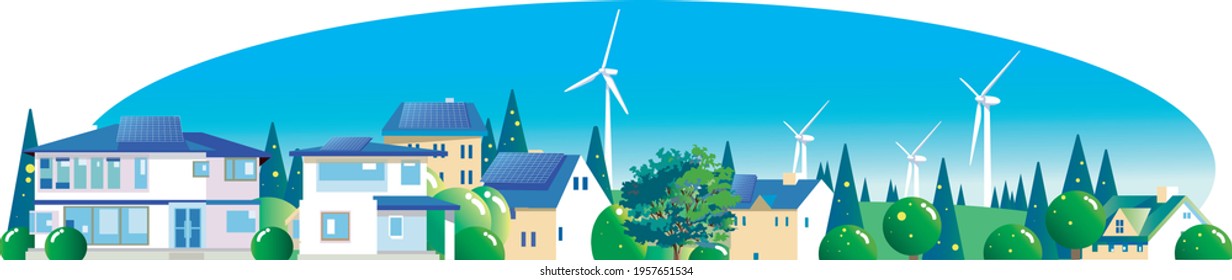 Windmills and solar panels in Eco-Town