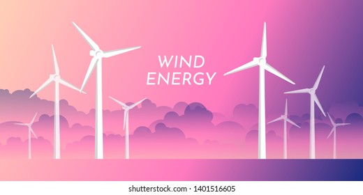Windmills. vector illustration in a flat style. Silhouettes of mills. Minimalistic banner