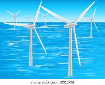 windmills in the water - vector illustration