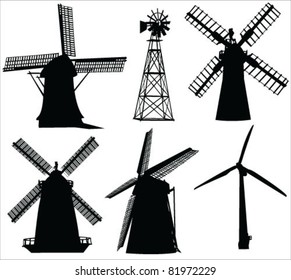 windmills and wind turbine vector
