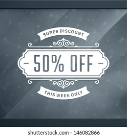 Window advertising decals graphics. Vector design elements set. Discount sale sign. 