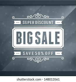 Window advertising sale 50% off decals graphics. Vector design elements set. Discount sale sign. 