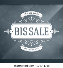 Window advertising sale 50% off decals graphics. Vector design elements set. Discount sale sign. 