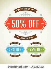 Window advertising vintage graphics. Vector design elements set. Discount sale sign. . Flourishes calligraphic. 