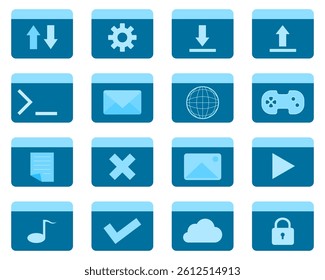 window app icon set. download, mail, video, document, web, browser icon for app