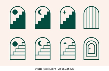 Conjunto de design exclusivo de traçado de linha clássico do elemento de arquitetura da janela