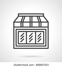 Window with awning. Facade element of toys shop. Storefronts and showcases theme. Simple line vector icon