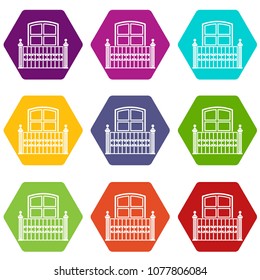 Window balcony icons 9 set coloful isolated on white for web