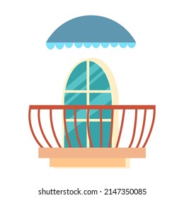 Window with balcony. Interior element. Cleaning the facade of the house. Window frame. Vector illustration isolated on white background. Cartoon style.