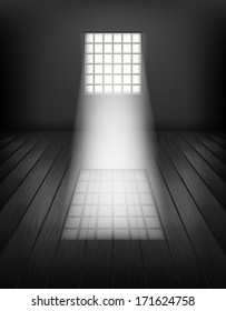 Window with bars. Prison interior