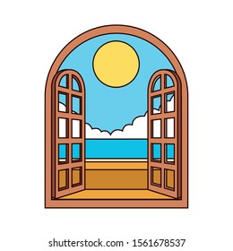 window with beautiful landscape over white background, vector illustration