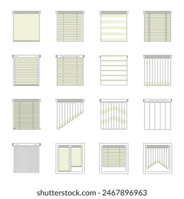 Ventana Ciega, Cortina y Jalousie Línea Fina Conjunto de iconos Horizontal y Vertical Vista. Ilustración vectorial de iconos