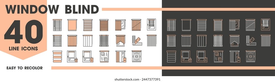 Jalousien, Vorhänge und Jalousie-Linien-Ikonen von Wohnbereich-Vorhängen, Vektorgrafik-Piktogramme. Fenstertöne und Verdunkelungsvorhänge oder automatische Verschlussvorhänge für Haus Wohnzimmer oder Apartment Schlafzimmer