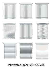 Window blinds. Curtains mockup set. Element room interior. Collection of horizontal and vertical window jalousie. Closed empty jalousie template. Privacy concept