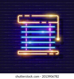 Window blinds neon icon. Vector illustration for design. Repair tool glowing sign. Construction tools concept.