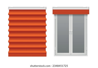 Window blinds realistic set with house interior symbols isolated vector illustration