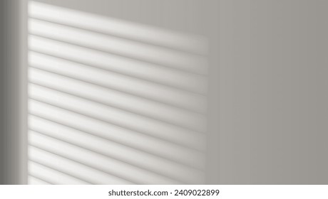 Window blinds shadow on wall. Sunny day outside. Abstract background for product display.