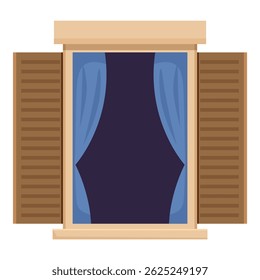 Fenster mit blauen Vorhängen öffnet sich in einem modernen Haus