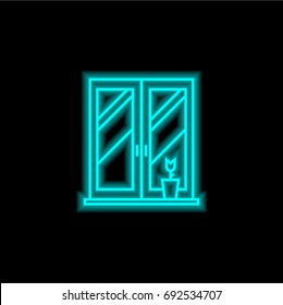 Window blue glowing neon ui ux icon. Glowing sign logo vector
