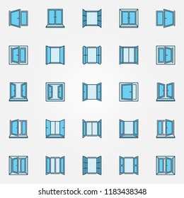 Window blue icons set - vector open windows creative symbols or design elements