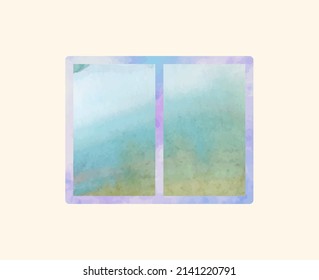 ventana con vista de montañas borrosas, corte de fondo de vectores de textura de color de agua