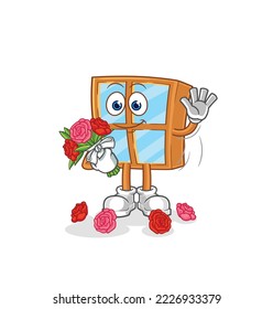 the window with bouquet mascot. cartoon vector