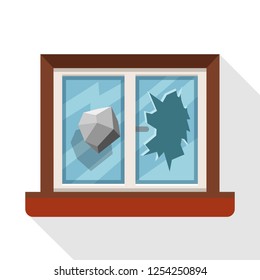 window broken with stone