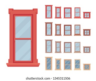 Window for building fitted with glass in a frame. Small facade elements. Home and office design for residential project. Vector flat style cartoon illustration isolated on white background