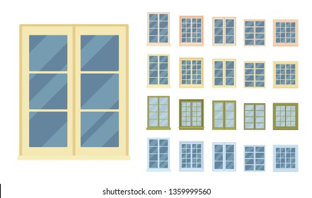 Window for building fitted with glass in a frame. Georgian sash classic set with panes. Home, office design for residential project. Vector flat style cartoon illustration isolated on white background