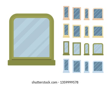 Window for building fitted with glass in a frame. Picture stationary, rectangular, non-opening set. Home and office design. Vector flat style cartoon illustration isolated on white background