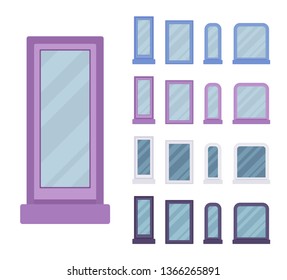 Window for building fitted with glass in a frame. Facade elements for house exterior. Home and office design for residential project. Vector flat style cartoon illustration isolated, white background