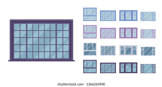 Window for building fitted with glass in a frame. Georgian sash classic set with panes. Home, office design for residential project. Vector flat style cartoon illustration isolated on white background