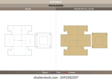 Dieline de caixa de bolo de janela estruturado em configuração de impressão profissional de design vetorial e painéis de embalagem confiáveis com cortes de linha de morrer precisos para mostrar itens de padaria