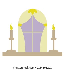 Window with candle. Flat vector illustration. 